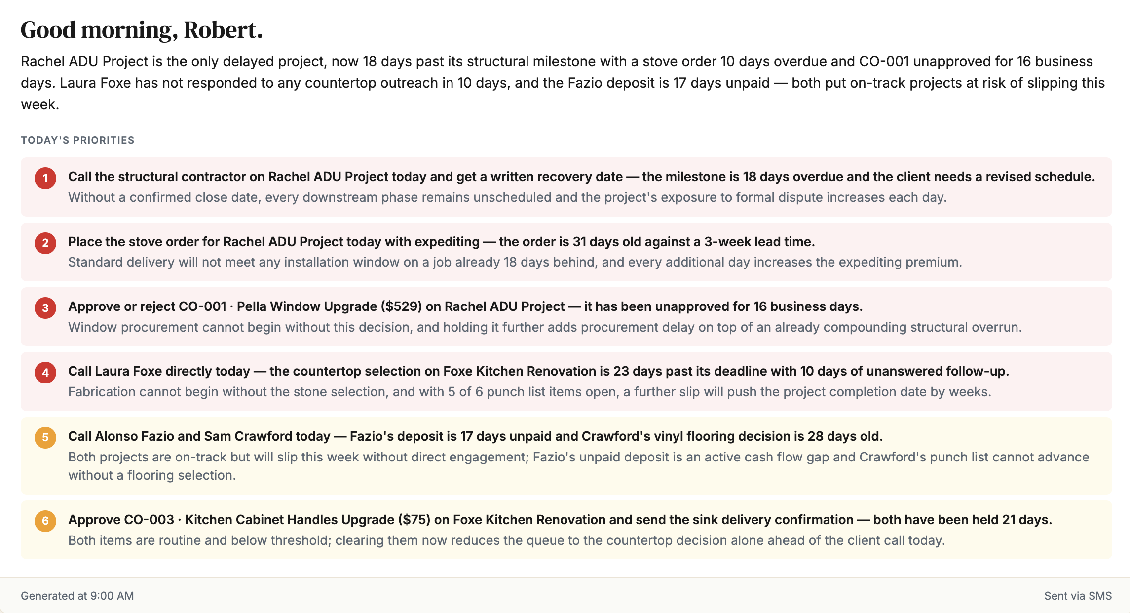 Updated Daily Briefing layout showing the new concise format